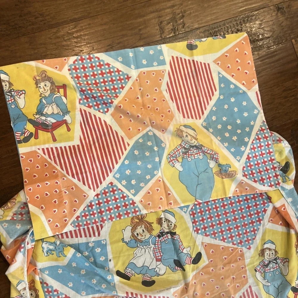Vintage Raggedy Ann Fitted Twin Sheet & Pillowcase Patchwork Bobbs-Merrill